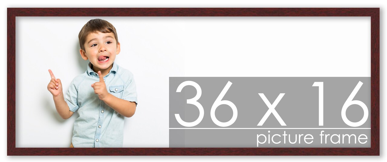 36x16 Solid Wood Picture Frame with UV-Resistant Acrylic & Acid-Free Backing, Available in 6 Finishes: Matte Black, Matte White, Metallic Bronze, Silver, Natural Wood Grain & Mahogany
